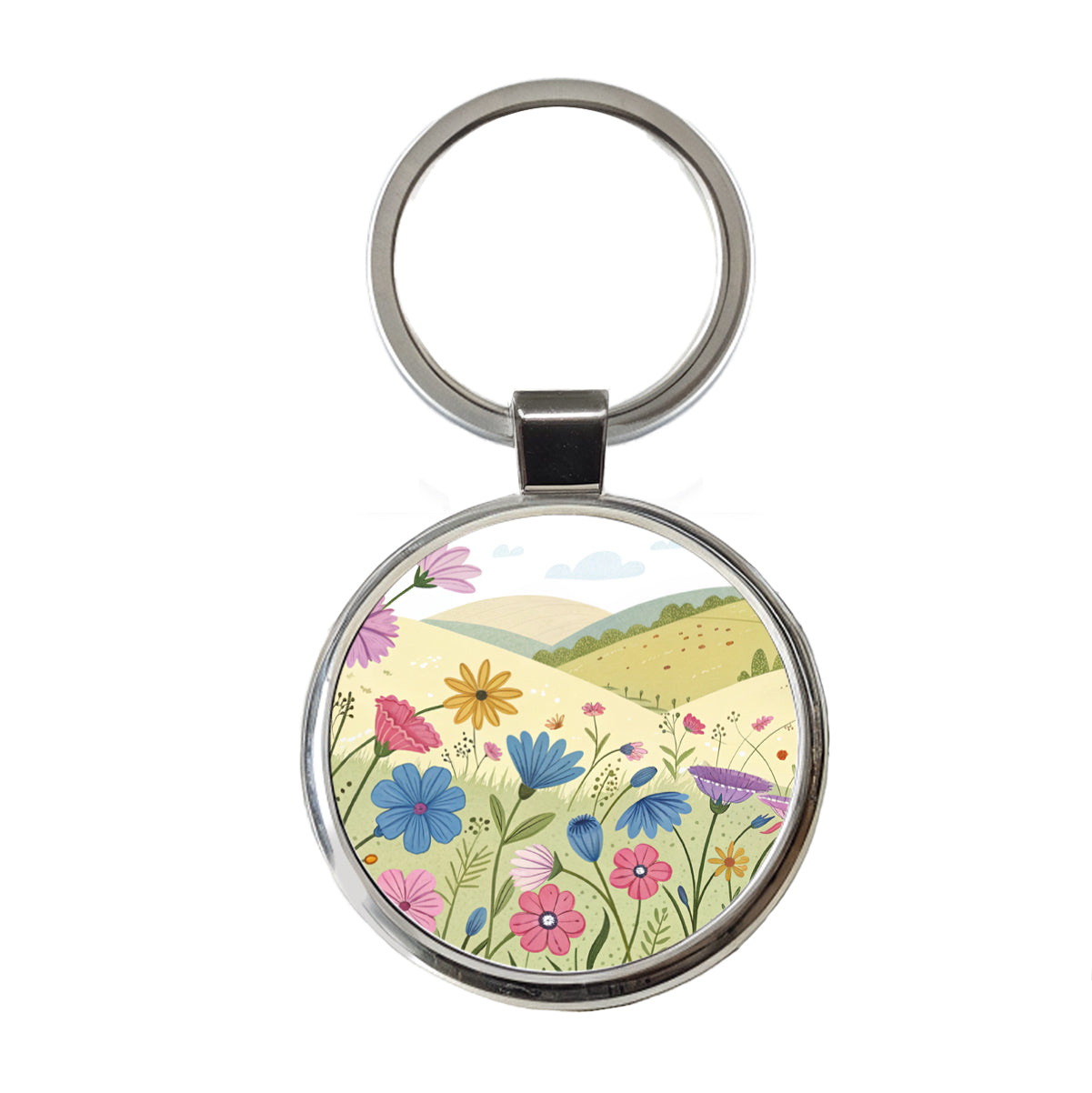 Field Of Corncockle Flowers Round Metal Keychain