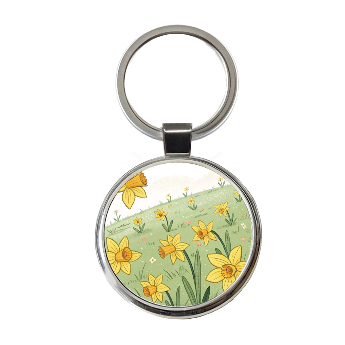 Field Of Daffodils Flowers Round Metal Keychain