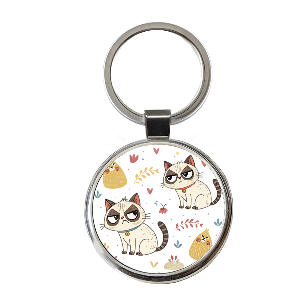 Grumpy Persian Kitties Cats Round Metal Keychain