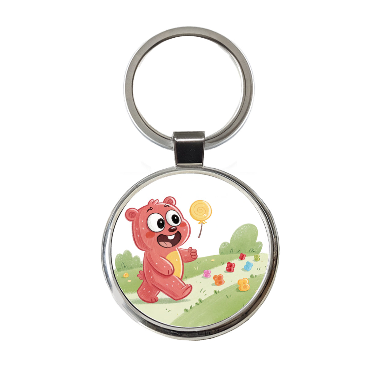 Gummi Bear Walking Round Metal Keychain