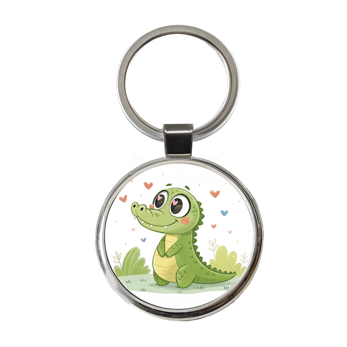 Kawaii Alligator Crocodile Love Hearts Round Metal Keychain