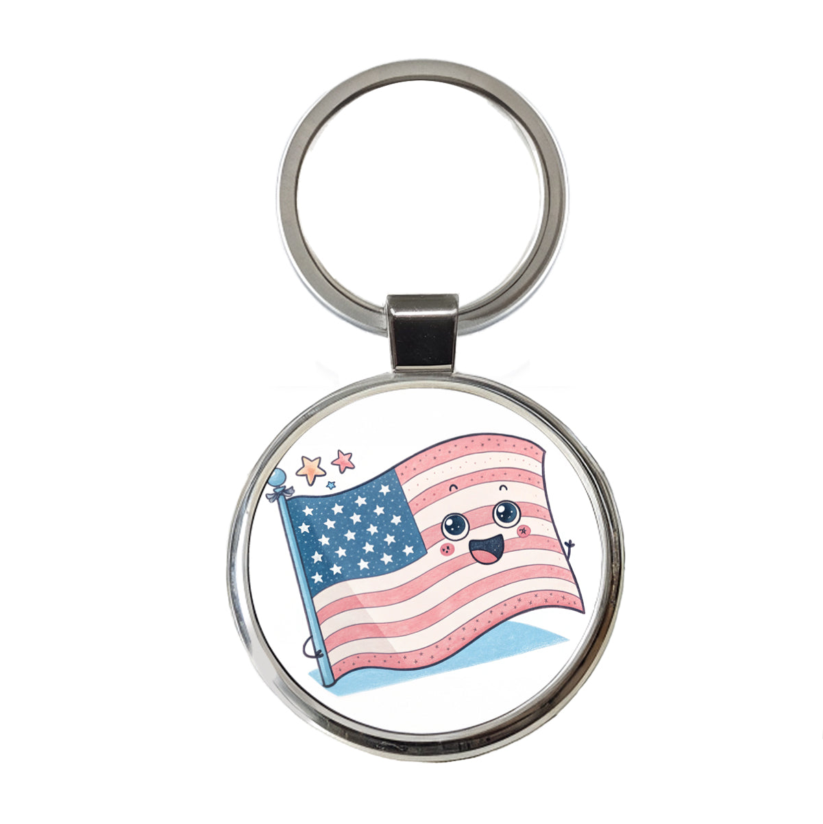 Kawaii American USA Flag Round Metal Keychain