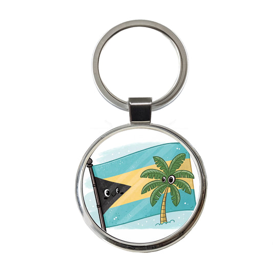 Kawaii Bahamas Flag Round Metal Keychain