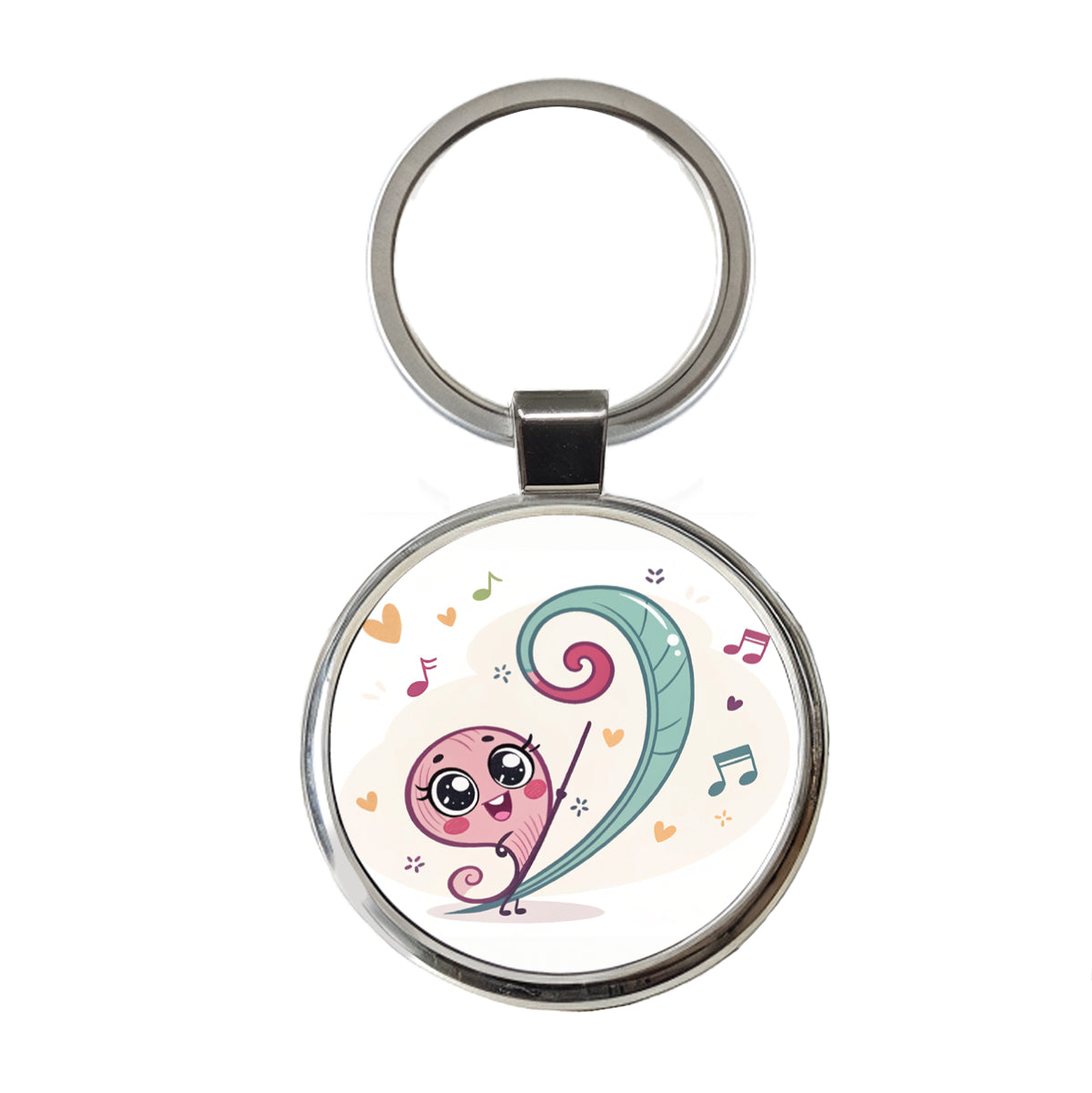 Kawaii Bass Clef Music Round Metal Keychain