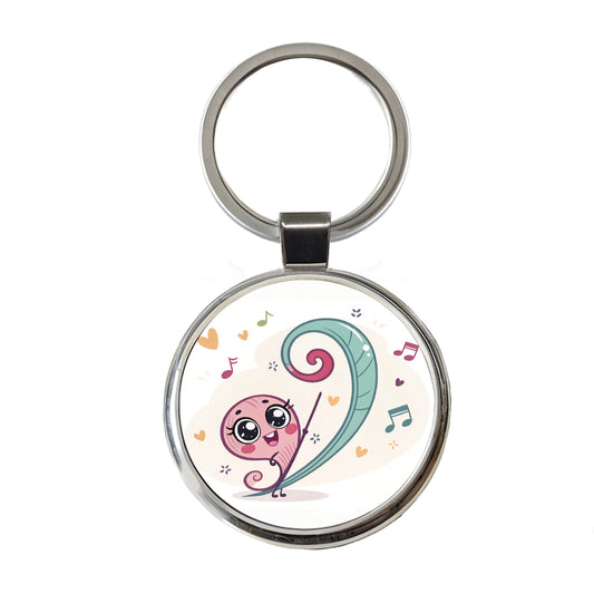 Kawaii Bass Clef Music Round Metal Keychain