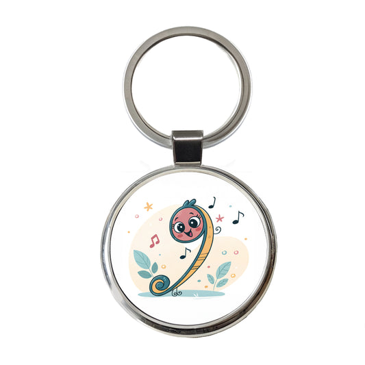 Kawaii Bass Music Cute Round Metal Keychain