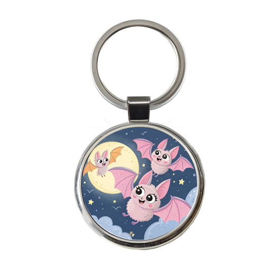 Kawaii Bats Round Metal Keychain