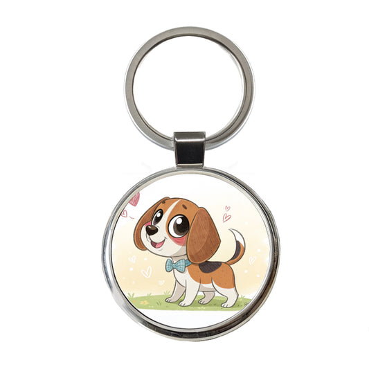Kawaii Beagle Dog Round Metal Keychain