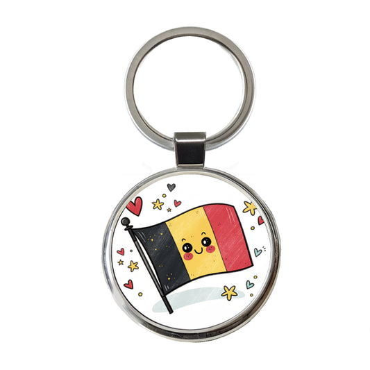 Kawaii Belgium Flag Round Metal Keychain