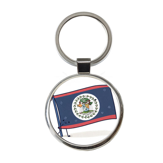 Kawaii Belize Flag Round Metal Keychain