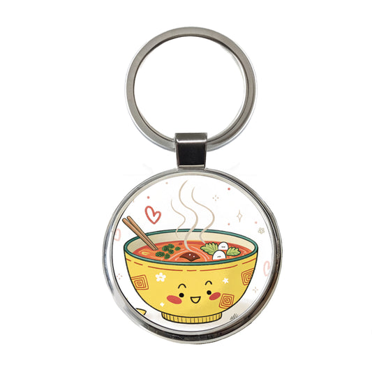 Kawaii Bowl Of Soup Round Metal Keychain