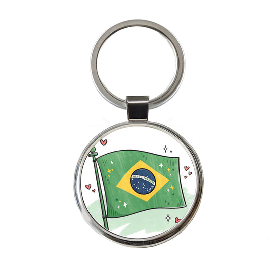 Kawaii Brazil Flag Round Metal Keychain