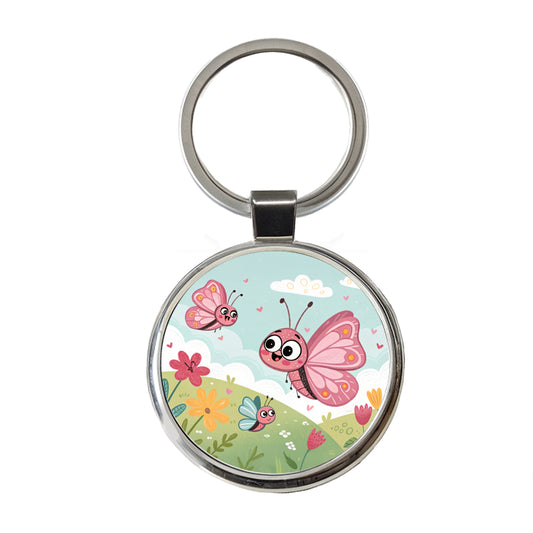 Kawaii Butterflies Round Metal Keychain