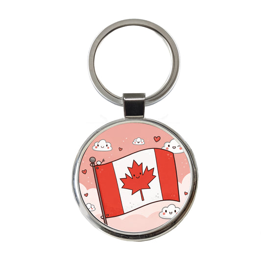 Kawaii Canada Flag Round Metal Keychain
