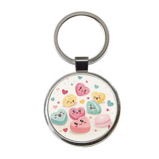 Kawaii Candies And Hearts Valentine's Day Round Metal Keychain