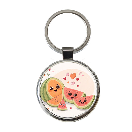 Kawaii Cantaloupes Watermelon Hearts Round Metal Keychain