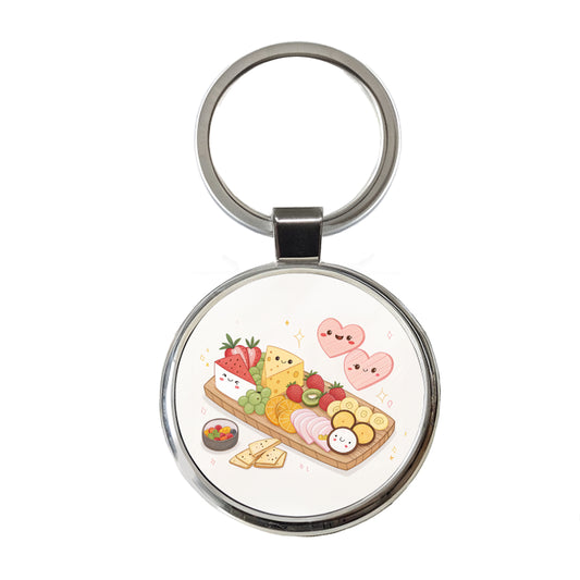 Kawaii Charcuterie Board Round Metal Keychain