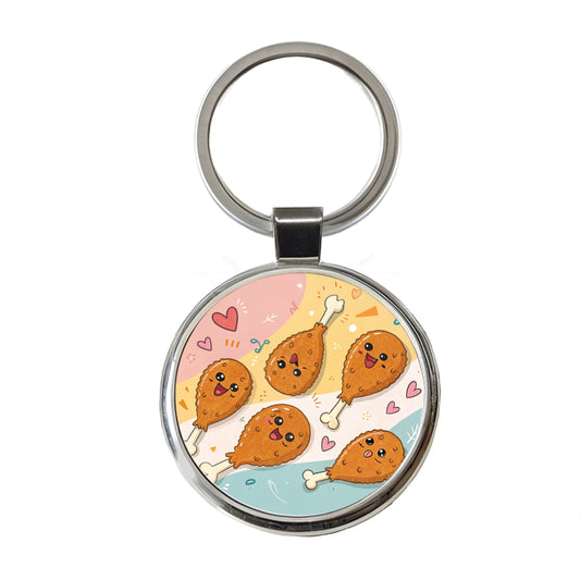 Kawaii Chicken Drumsticks Round Metal Keychain