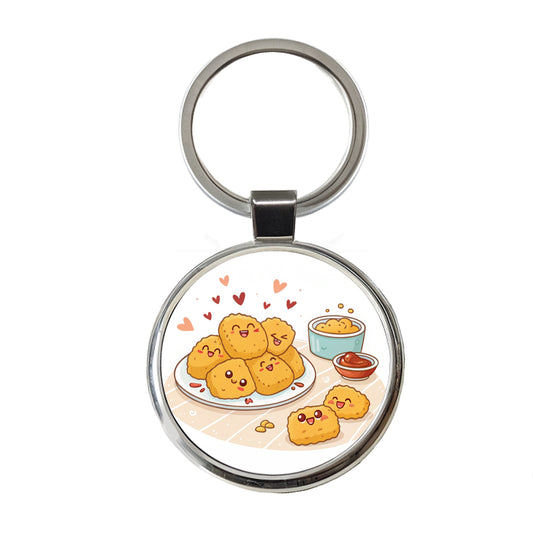 Kawaii Chicken Nuggets Round Metal Keychain