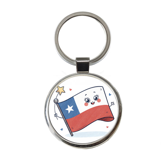 Kawaii Chile Flag Round Metal Keychain