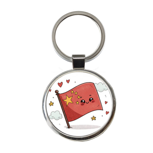 Kawaii China Flag Round Metal Keychain