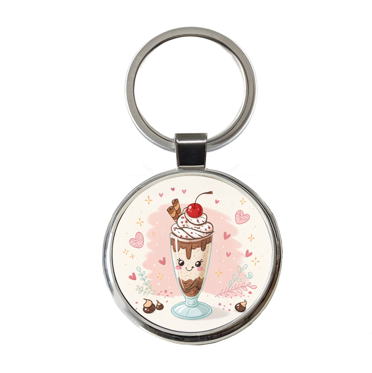 Kawaii Chocolate Milk Shake Round Metal Keychain