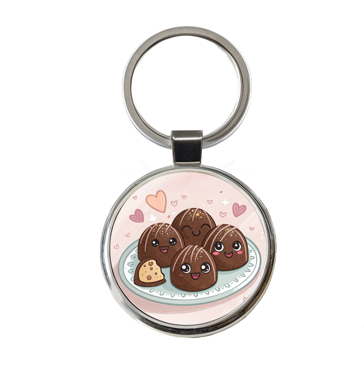 Kawaii Chocolate Truffles Round Metal Keychain
