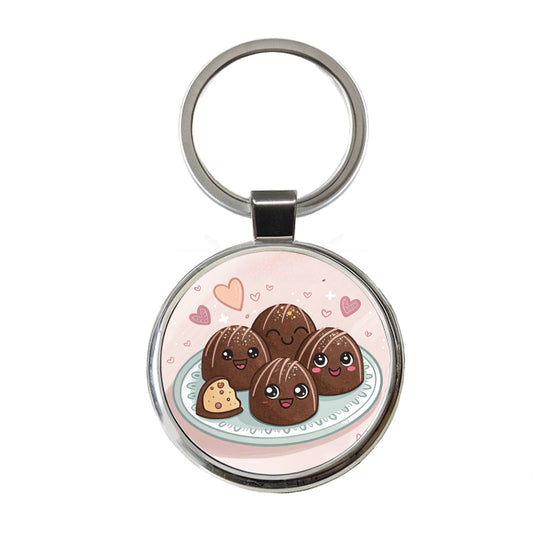 Kawaii Chocolate Truffles Round Metal Keychain