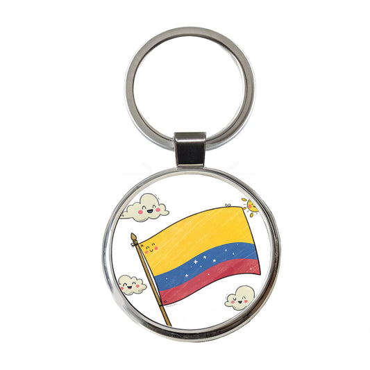 Kawaii Colombia Flag Round Metal Keychain