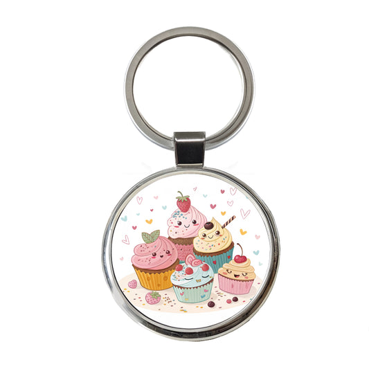 Kawaii Cupcakes Cute Round Metal Keychain