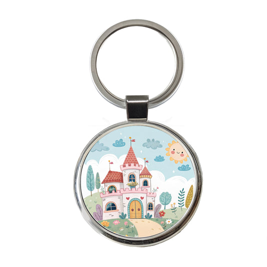 Kawaii Cute Castle Round Metal Keychain