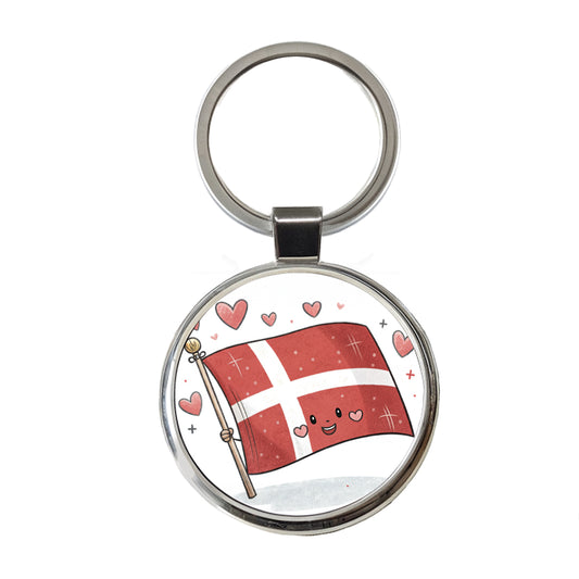 Kawaii Denmark Flag Round Metal Keychain