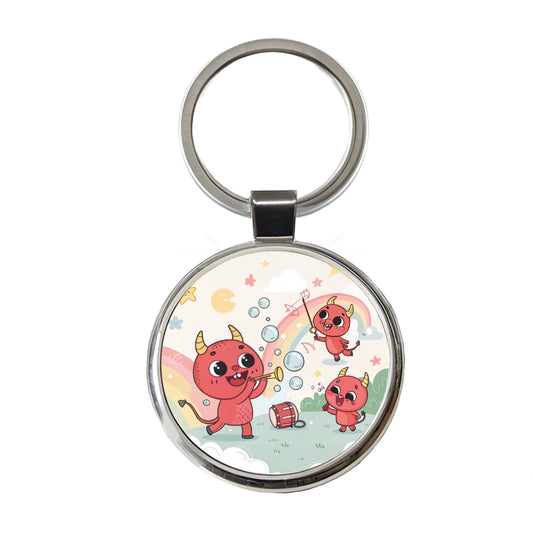 Kawaii Devils Round Metal Keychain