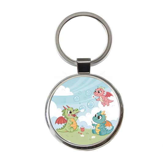 Kawaii Dragons Cute Round Metal Keychain