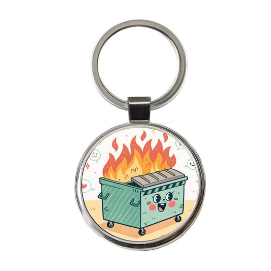 Kawaii Dumpster Fire Round Metal Keychain