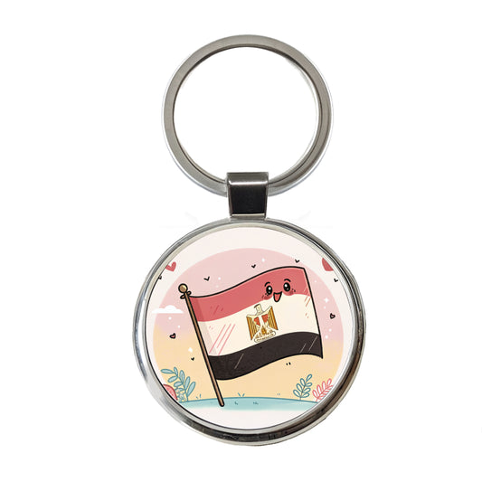 Kawaii Egypt Flag Round Metal Keychain