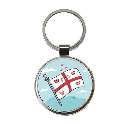 Kawaii England Flag Round Metal Keychain