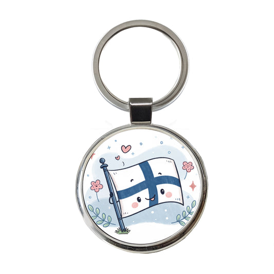 Kawaii Finland Flag Round Metal Keychain