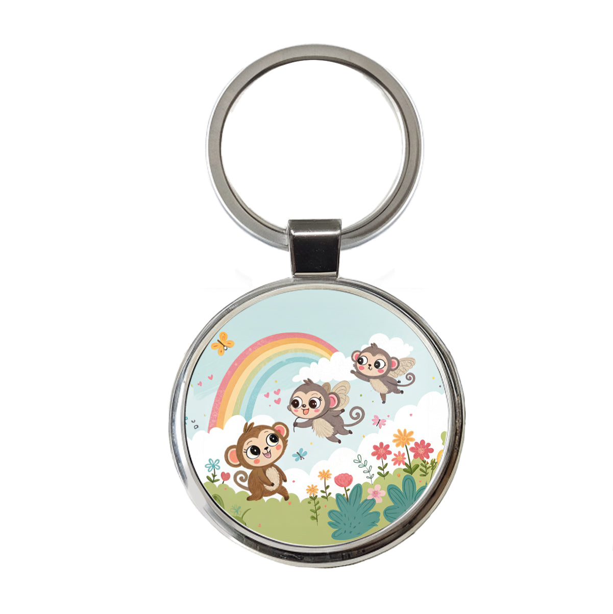 Kawaii Flying Monkeys Round Metal Keychain
