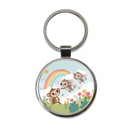 Kawaii Flying Monkeys Round Metal Keychain