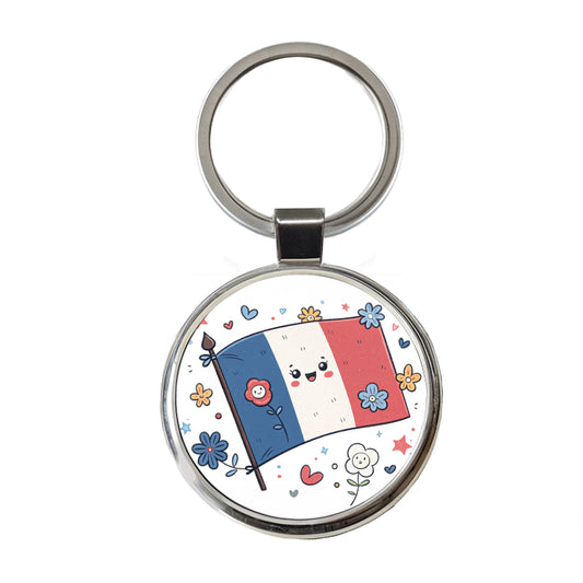 Kawaii France Flag Round Metal Keychain