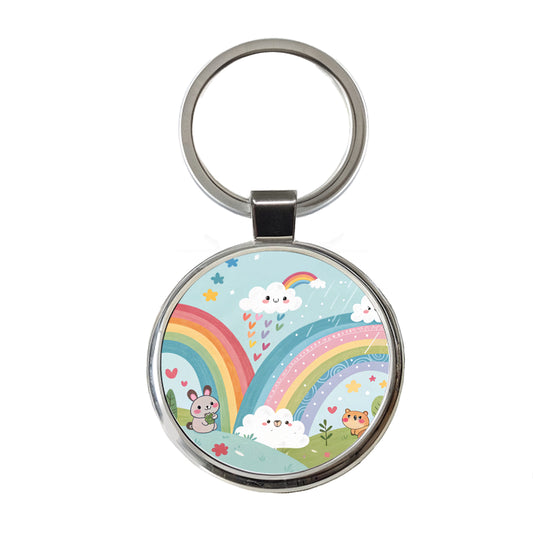 Kawaii Fun Rainbows Round Metal Keychain