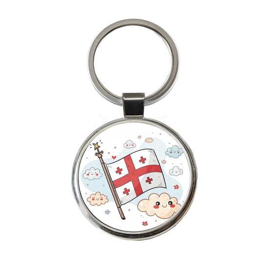 Kawaii Georgia Flag Round Metal Keychain