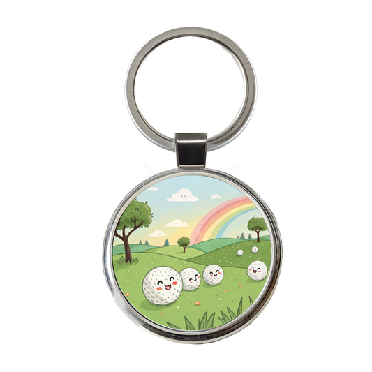 Kawaii Golf Balls Round Metal Keychain