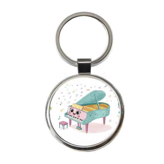 Kawaii Grand Piano Music Round Metal Keychain