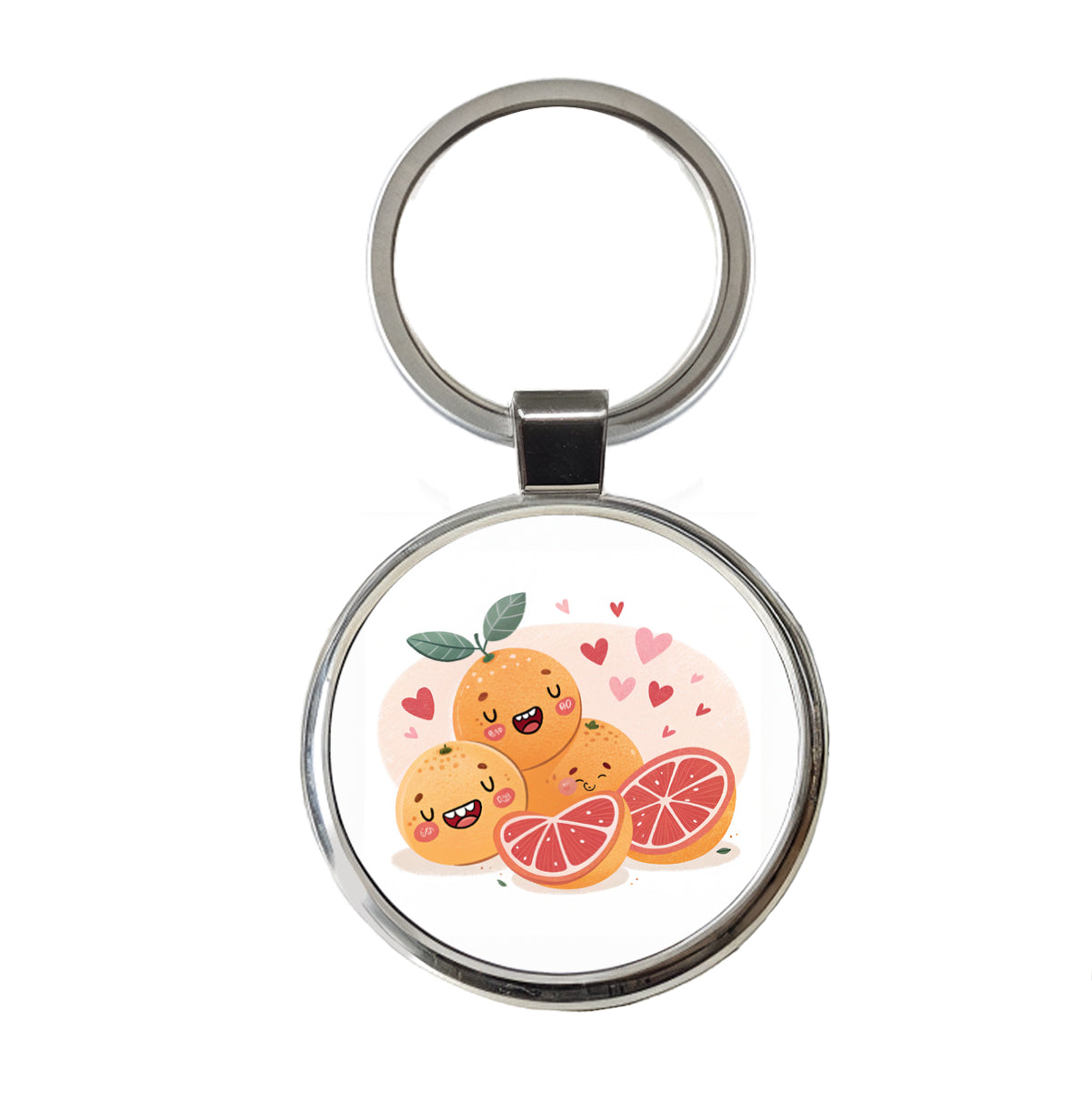 Kawaii Grapefruits And Hearts Round Metal Keychain