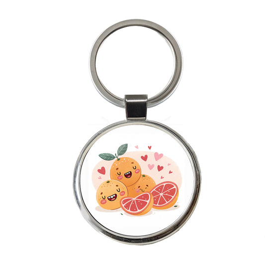 Kawaii Grapefruits And Hearts Round Metal Keychain