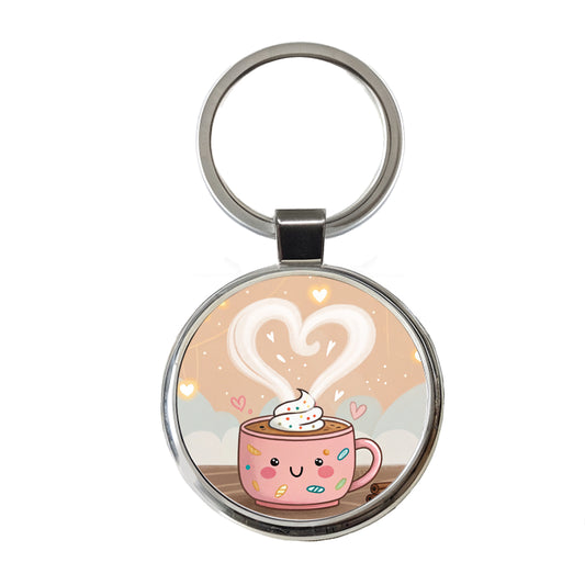 Kawaii Hot Cocoa Chocolate Round Metal Keychain
