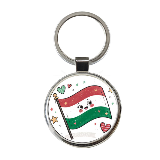 Kawaii Hungary Flag Round Metal Keychain