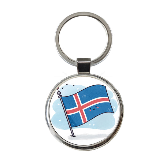 Kawaii Iceland Flag Round Metal Keychain